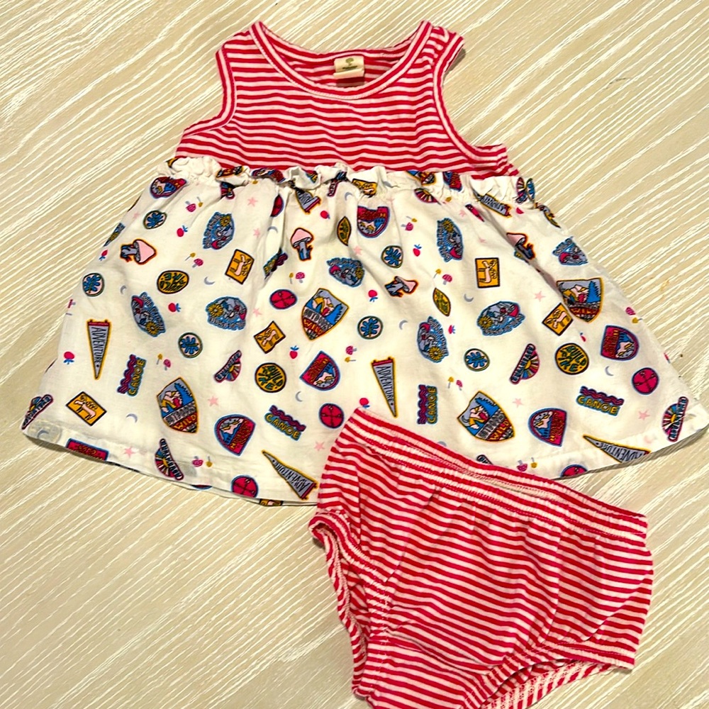 Tucker + Tate Cotton Dress Set in Ivory Egret Summer Camp Stripe